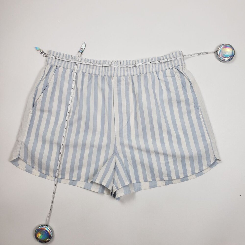 Madewell Cotton Poplin Pull-On Shorts Women's Sz Large Weathered Sky Blue Stripe - Picture 4 of 16